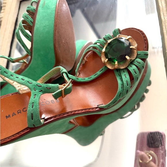 MARDI GRAS 💜🦚💛 Marc Jacobs Wedge Heels - 38.5 - Green - Made in Italy - Picture 2 of 9